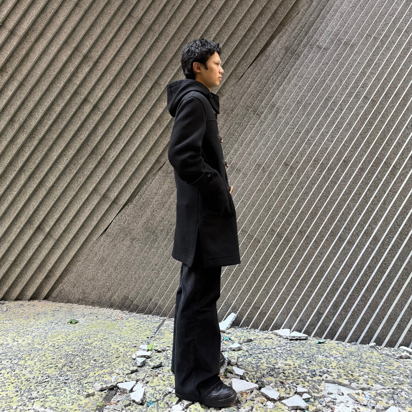 VAN Black Hooded 100% Wool Duffle Coat