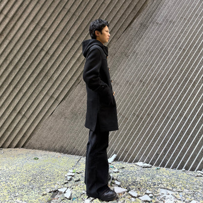 VAN Black Hooded 100% Wool Duffle Coat