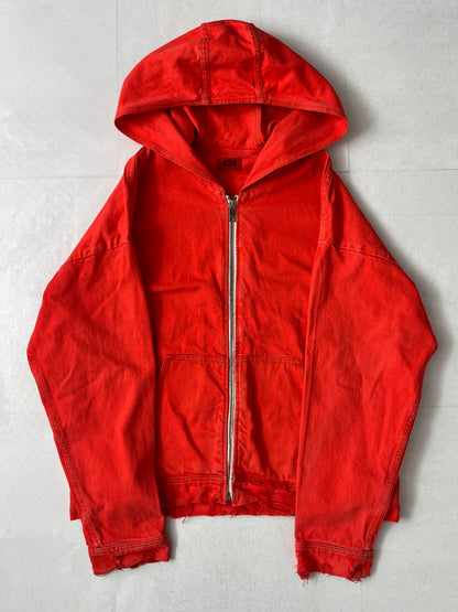 424 Red Damaged Zip Hoodie Size L