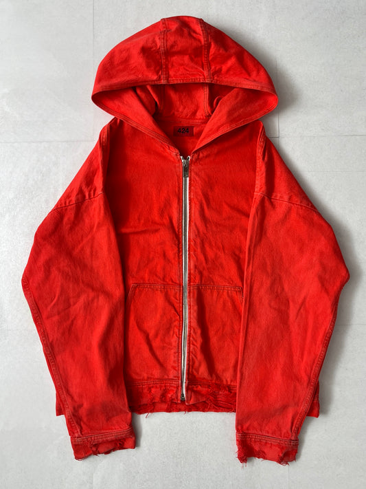 424 Red Damaged Zip Hoodie Size L