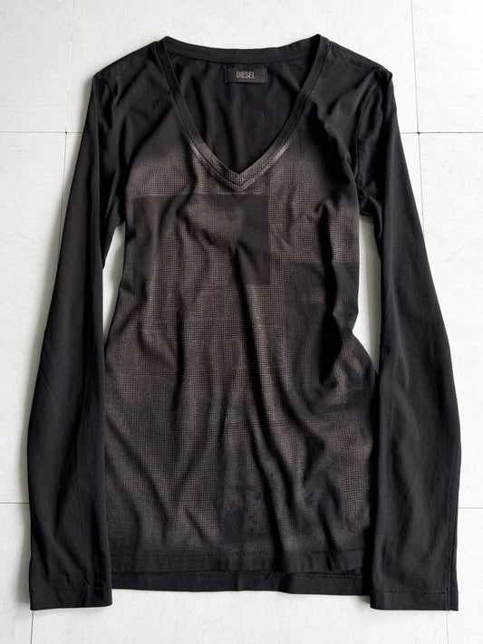 DIESEL Graphic V-Neck Long Sleeve Cotton