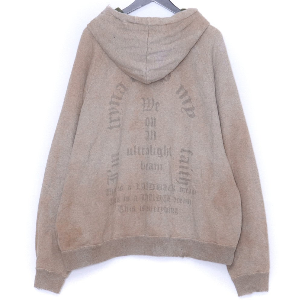 LAID BACK Vintage Processed Front Logo Hoodie Beige Size 2