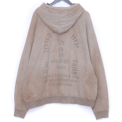 LAID BACK Vintage Processed Front Logo Hoodie Beige Size 2