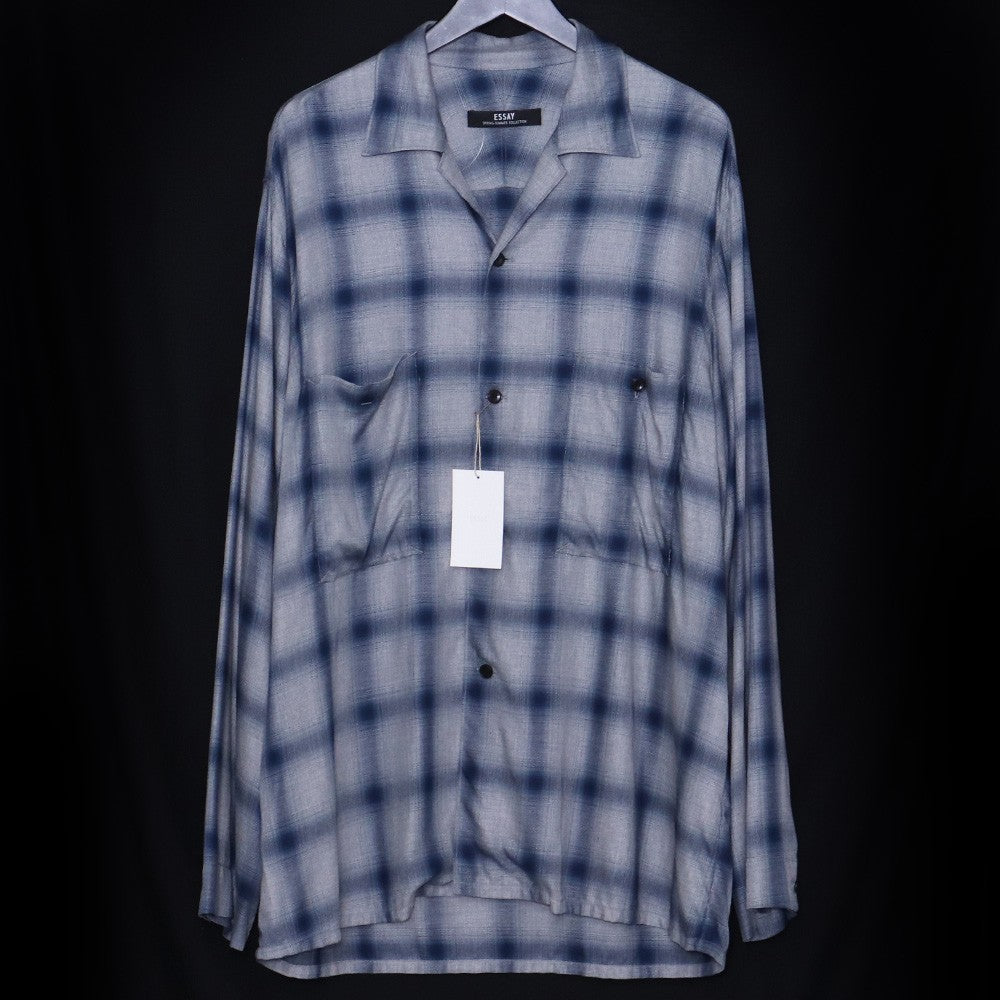 ESSAY 25SS Shadow Check Open Collar Shirt Blue Size 2