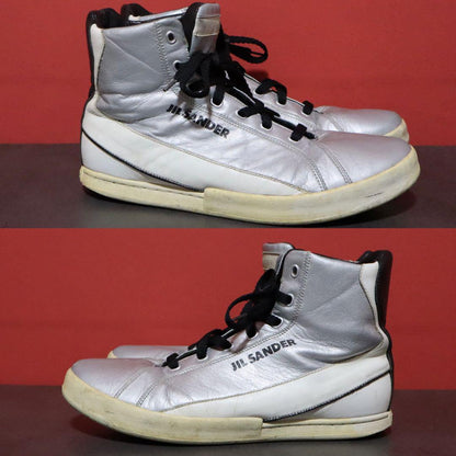 Jil Sander Metallic Silver Logo Sneakers Size 8