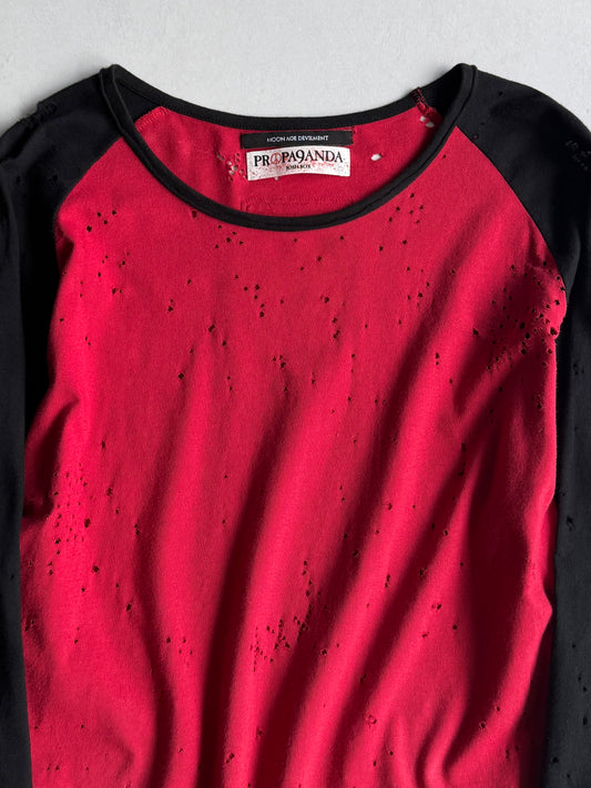 MOON AGE DEVILMENT x PROPA9ANDA Destroyed Blood Red Raglan Tee Size 46
