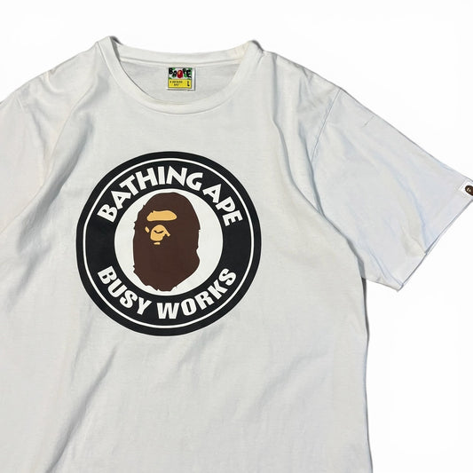 Japanese Brand Busy Works White T-Shirt Size L