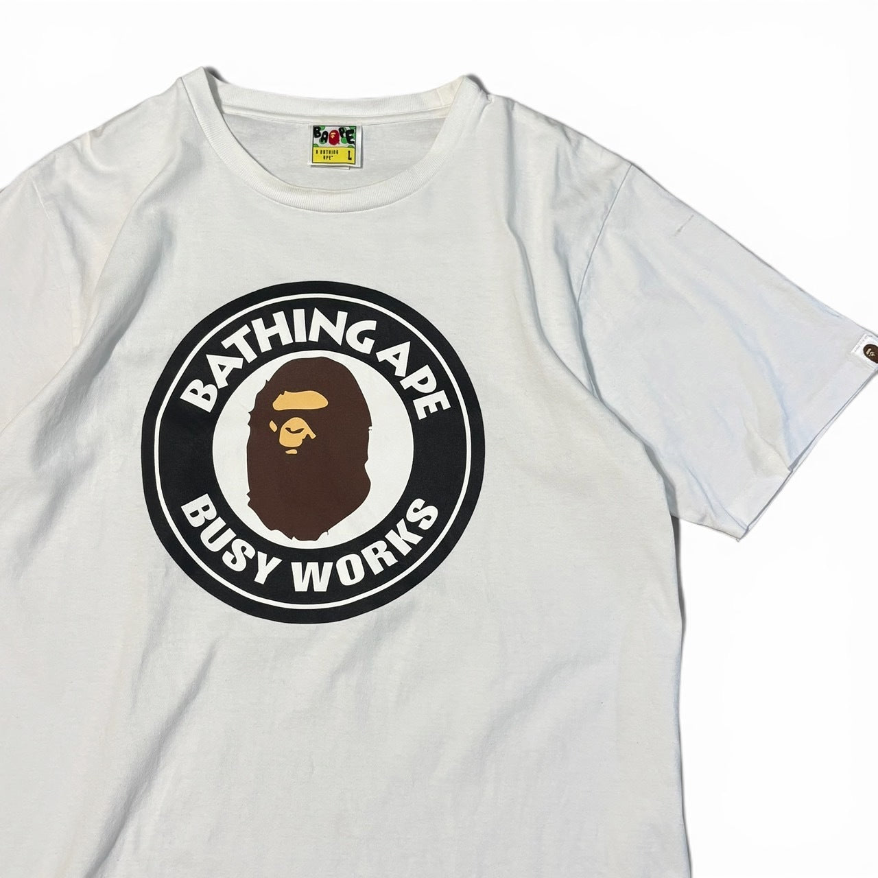 Japanese Brand Busy Works White T-Shirt Size L
