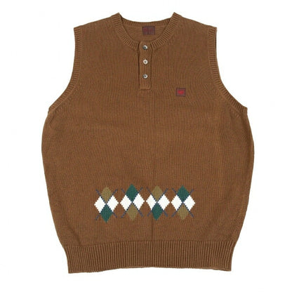 Papas Argyle Patch Knit Vest Cotton Blend Size L