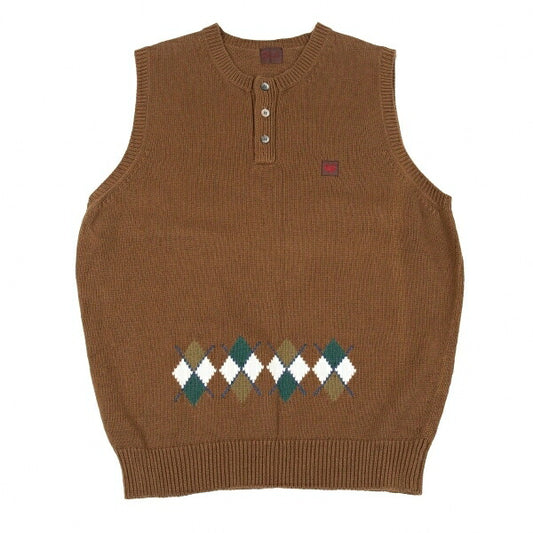 Papas Argyle Patch Knit Vest Cotton Blend Size L
