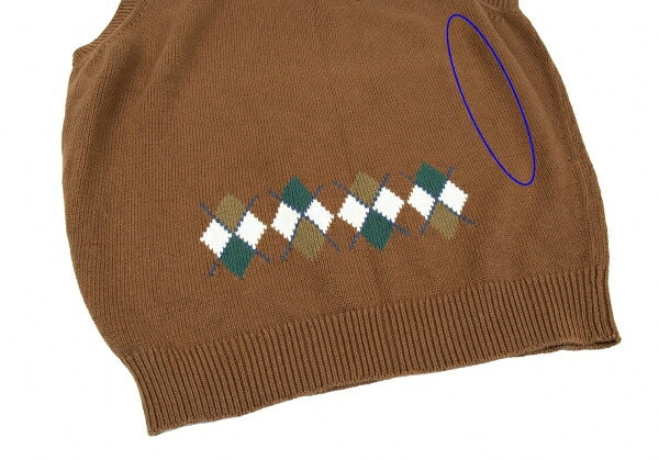 Papas Argyle Patch Knit Vest Cotton Blend Size L