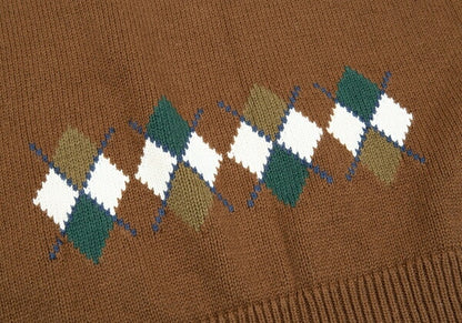 Papas Argyle Patch Knit Vest Cotton Blend Size L