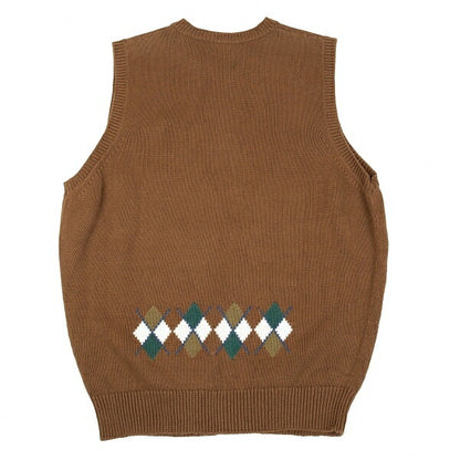 Papas Argyle Patch Knit Vest Cotton Blend Size L