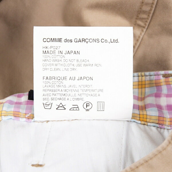 COMME des GARCONS HOMME Cotton Check Chino Pants Size XS