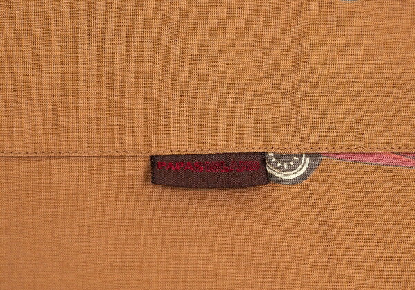 Papas Car Print Cotton Open Collar Long Shirt Brown Size L