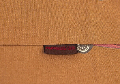 Papas Car Print Cotton Open Collar Long Shirt Brown Size L