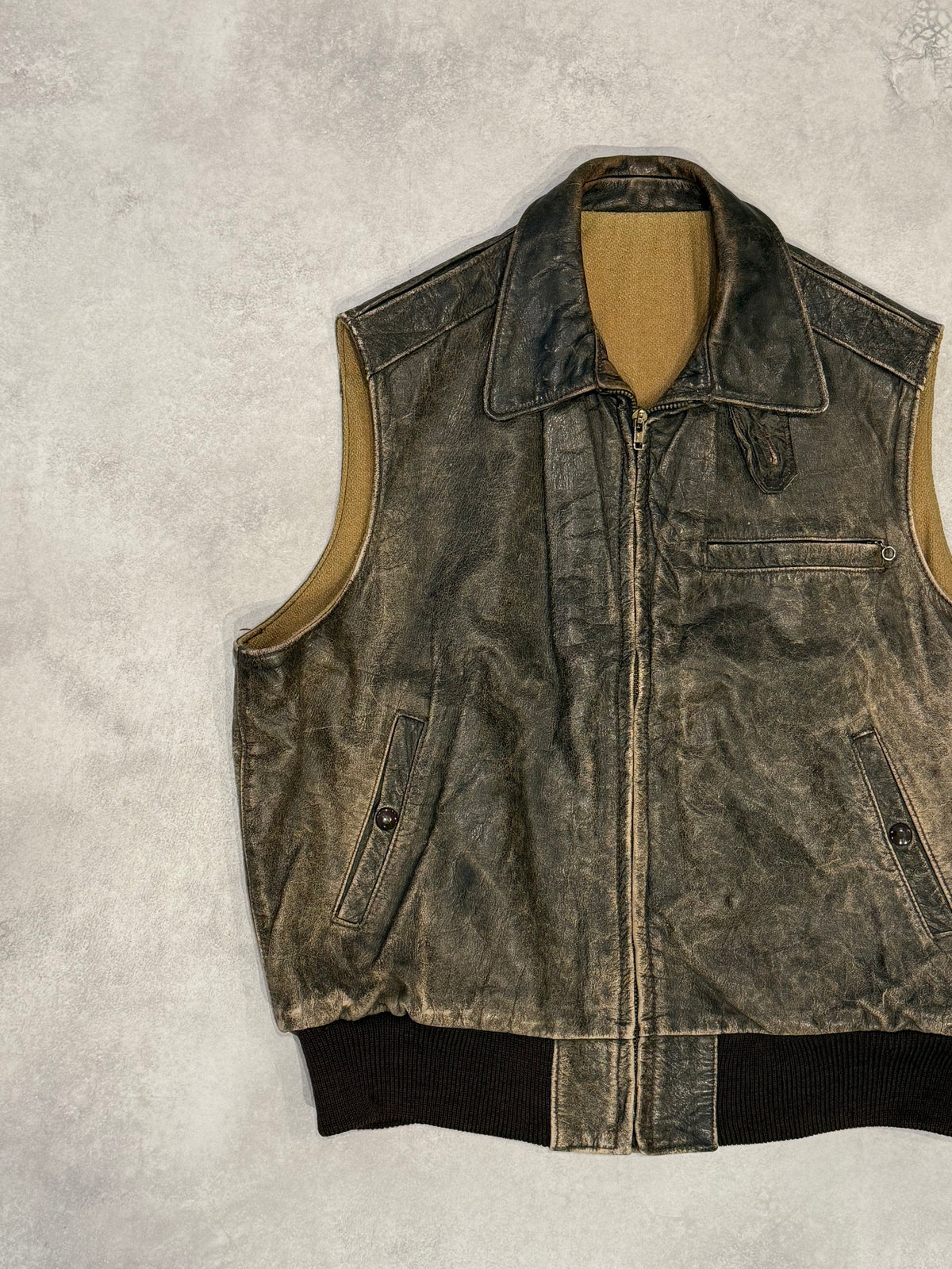 Golden Bear 80s 90s Vintage Leather Vest Brown Size XL