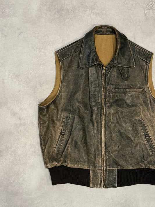 Golden Bear 80s 90s Vintage Leather Vest Brown Size XL