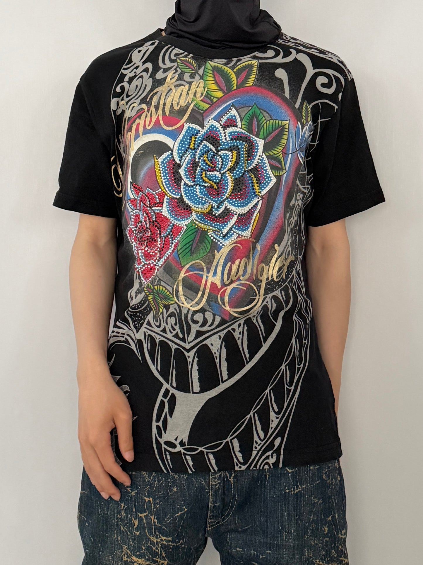Christian Audigier Black Sequin T-Shirt Size M