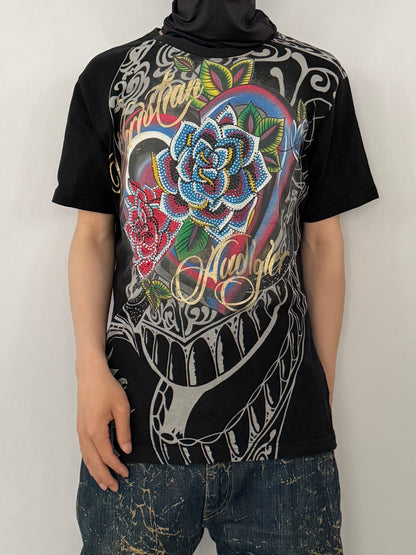 Christian Audigier Black Sequin T-Shirt Size M