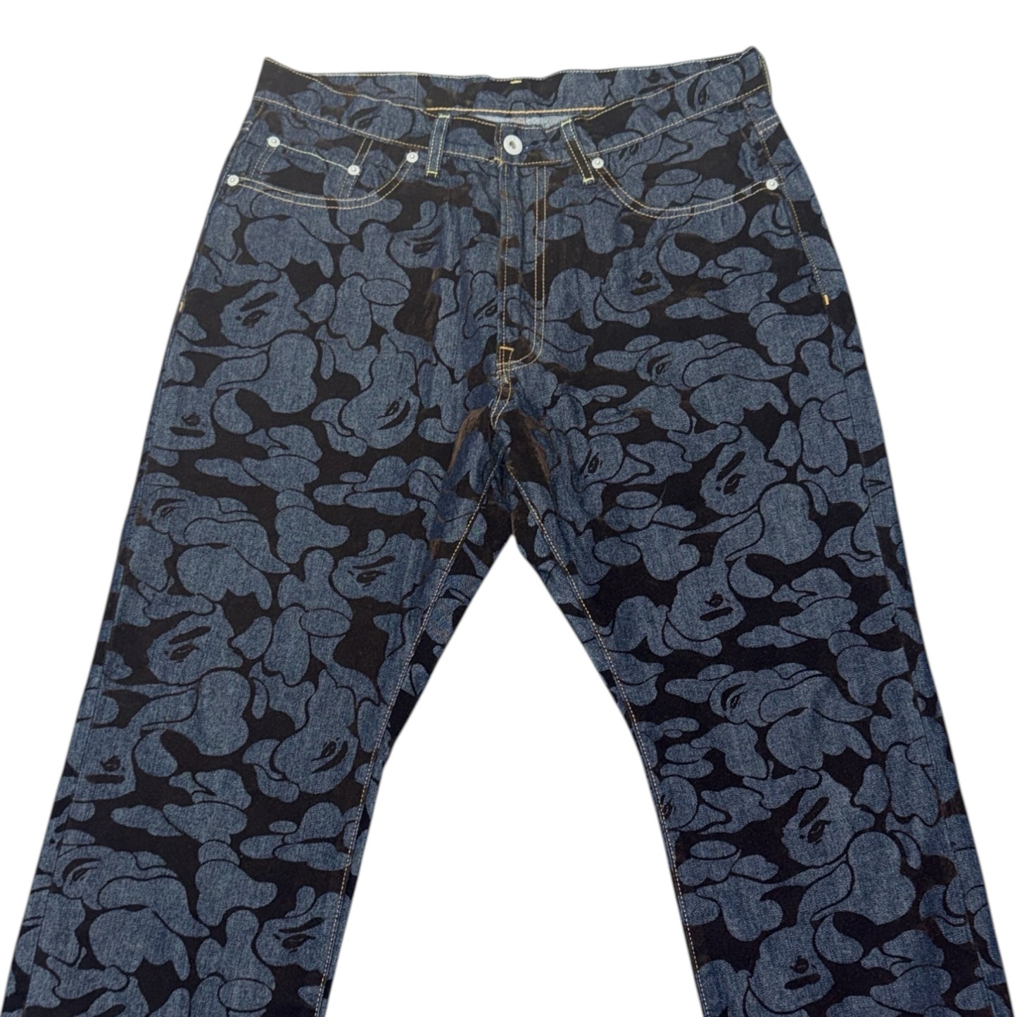 Bape "Monkey camouflage" all-over pattern Denim Pants Size L