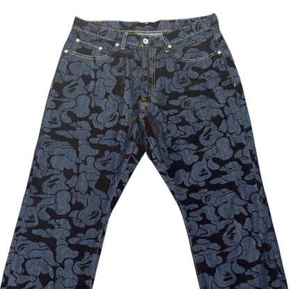 Bape "Monkey camouflage" all-over pattern Denim Pants Size L
