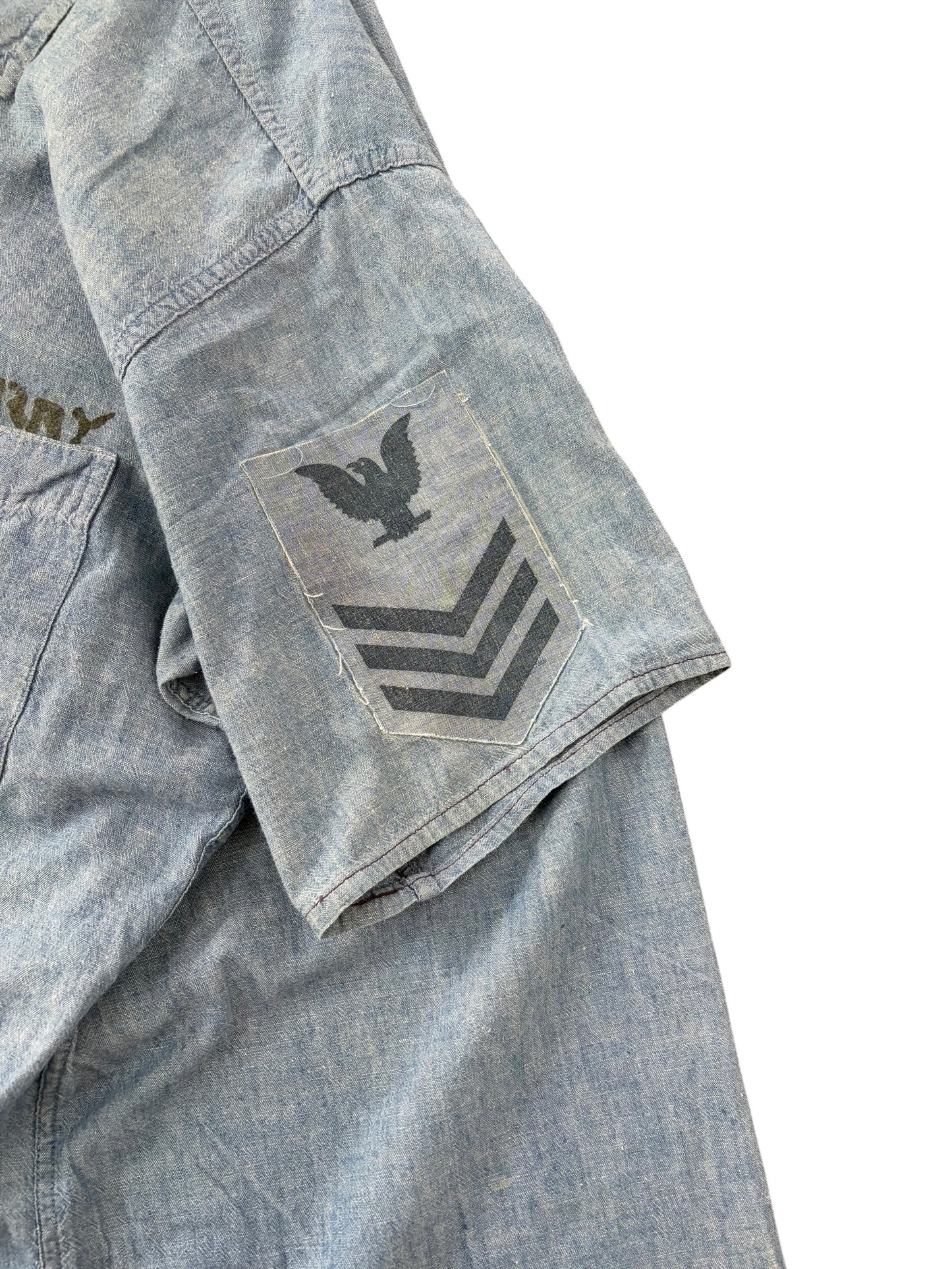 US NAVY chambray shirt 50s Petty Stencil Shirt Size L