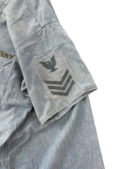 US NAVY chambray shirt 50s Petty Stencil Shirt Size L