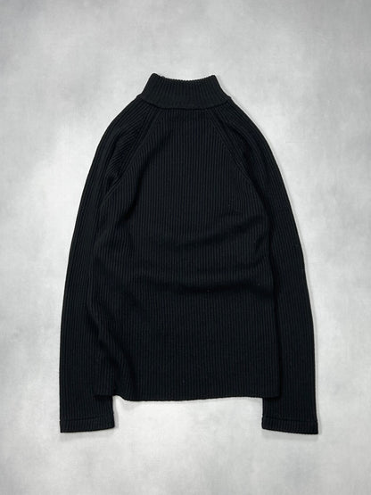 Emporio Armani Side Half Zip High Neck Black Knit Size 52