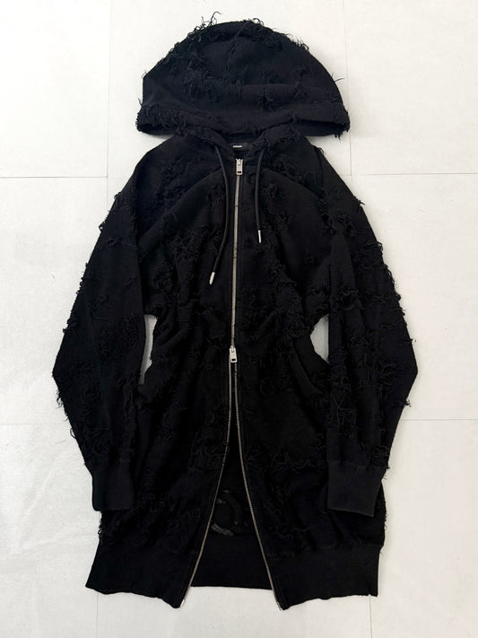 DIESEL Damaged Long Zip Cotton Blend Hoodie
