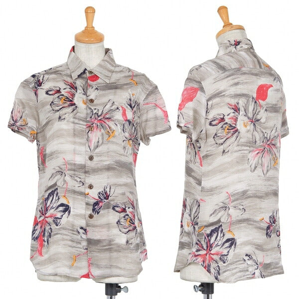 45rpm Cupro Flower Print Short Sleeve Mocha Gray Shirt Size 1