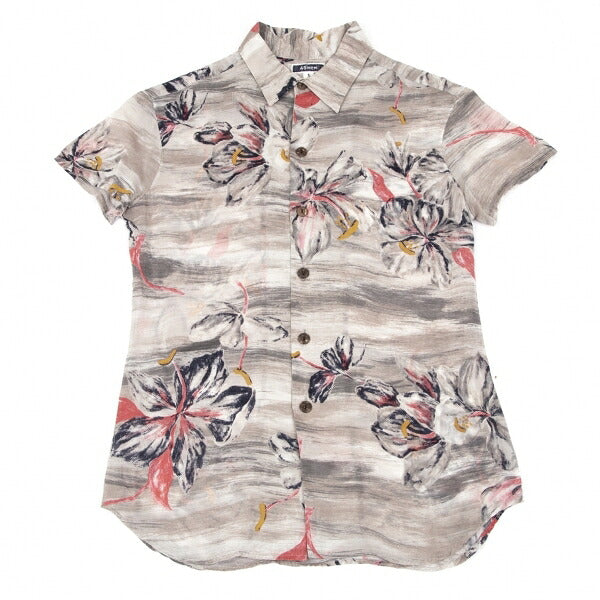 45rpm Cupro Flower Print Short Sleeve Mocha Gray Shirt Size 1
