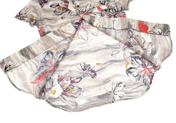 45rpm Cupro Flower Print Short Sleeve Mocha Gray Shirt Size 1