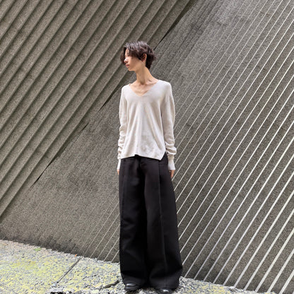 AURALEE 19SS White Cotton V-Neck Rib Knit Sweater