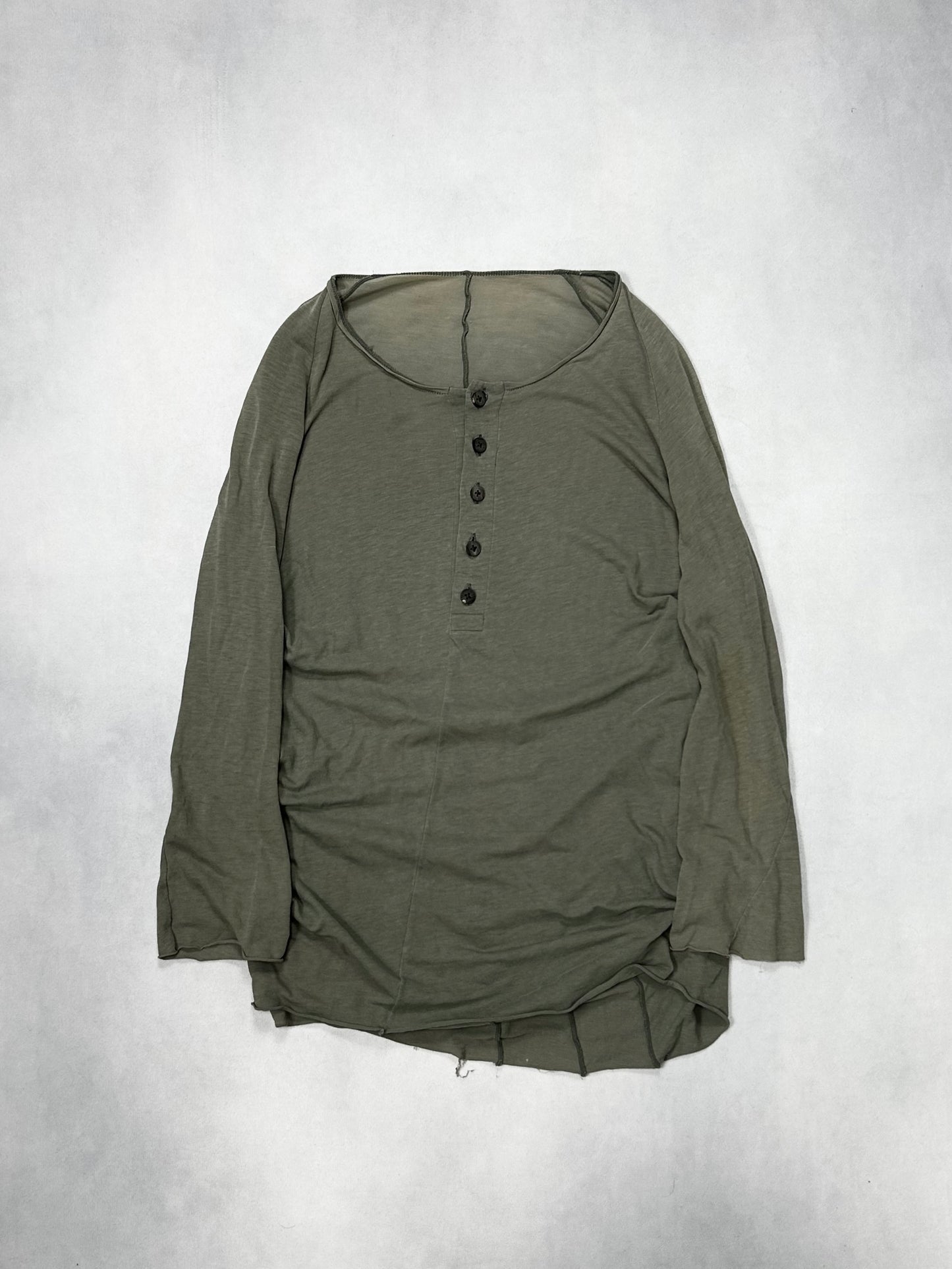 Devoa Raw-Edge Lyocell Linen 3/4-S Henley Green S/S13 Size 2