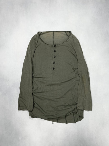 Devoa Raw-Edge Lyocell Linen 3/4-S Henley Green S/S13 Size 2