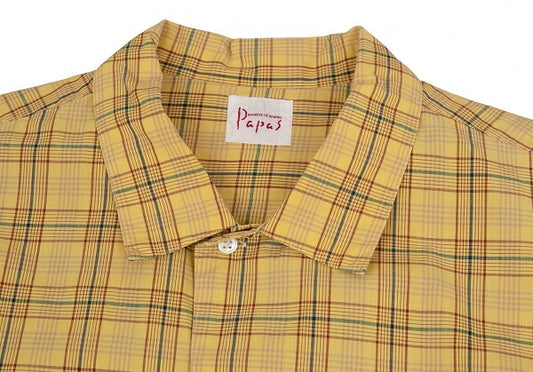 Papas Overcheck Cotton Patch Pocket Long Shirt Yellow Size M