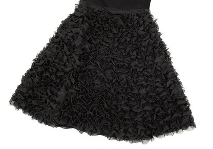 EMPORIO ARMANI Tulle Frill Silk Cami Dress Black Size 40