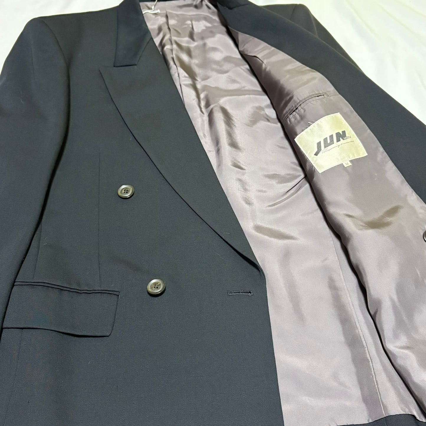 JUN MEN 80s/90s Black Wool Gabardine Tailored Jacket Size M