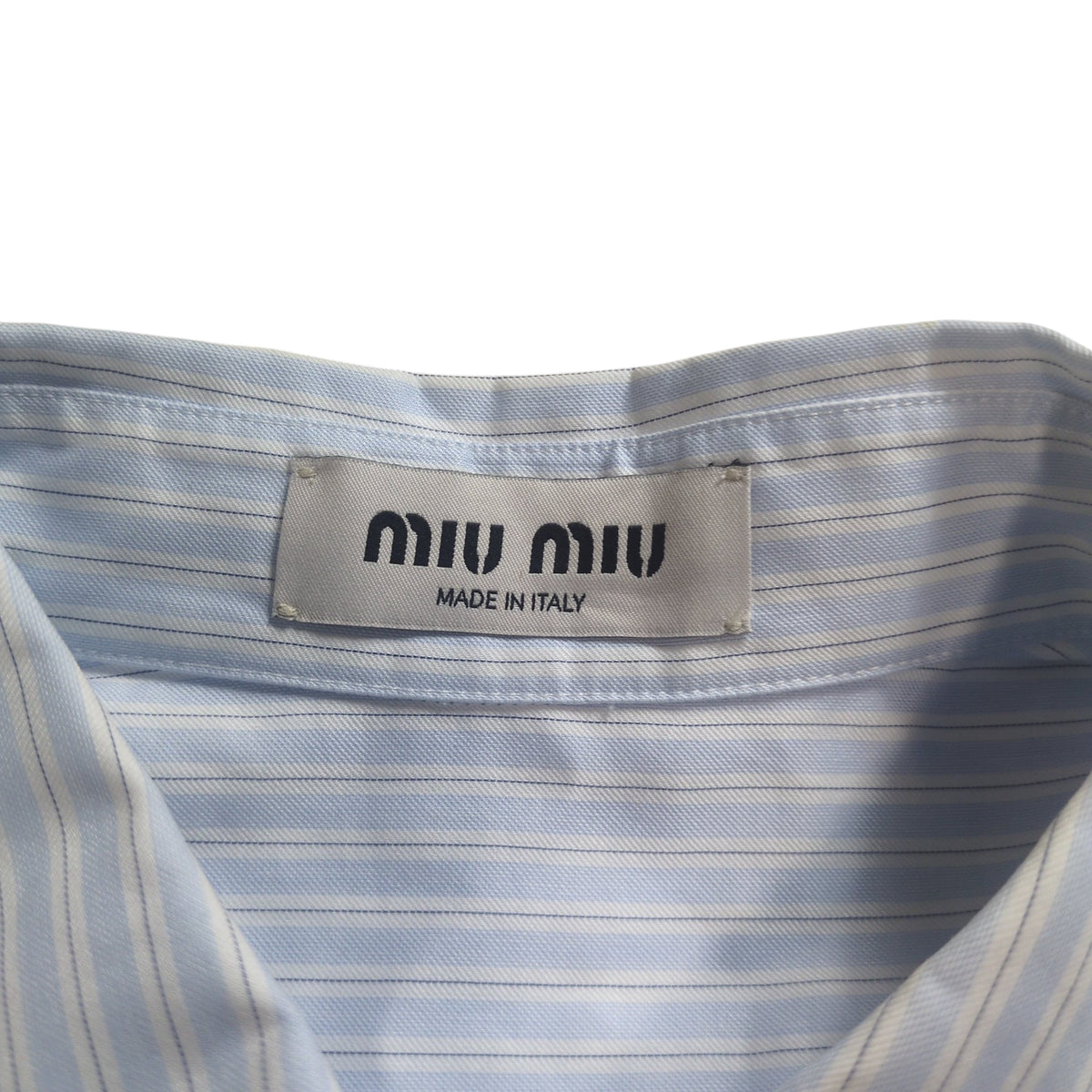 Miu Miu MIU Logo Cropped L/S Shirt Blue Cotton Size 38