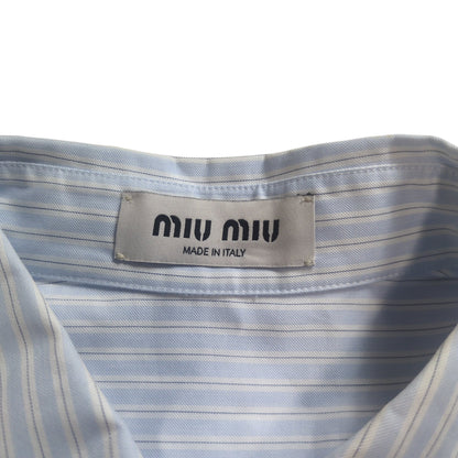 Miu Miu MIU Logo Cropped L/S Shirt Blue Cotton Size 38