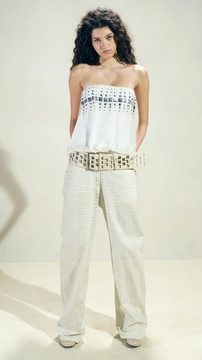 Room SERVICE Ivory White Silk Viscose Blend Pants Size S