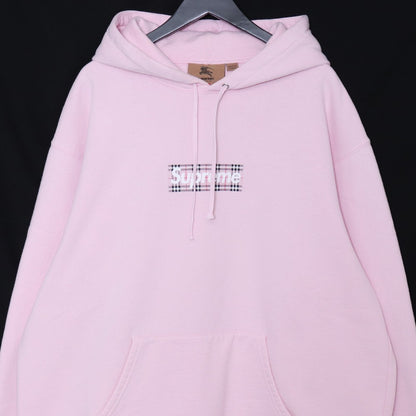 SUPREME 22SS Burberry Box Logo Pullover Hoodie Pink Size XL