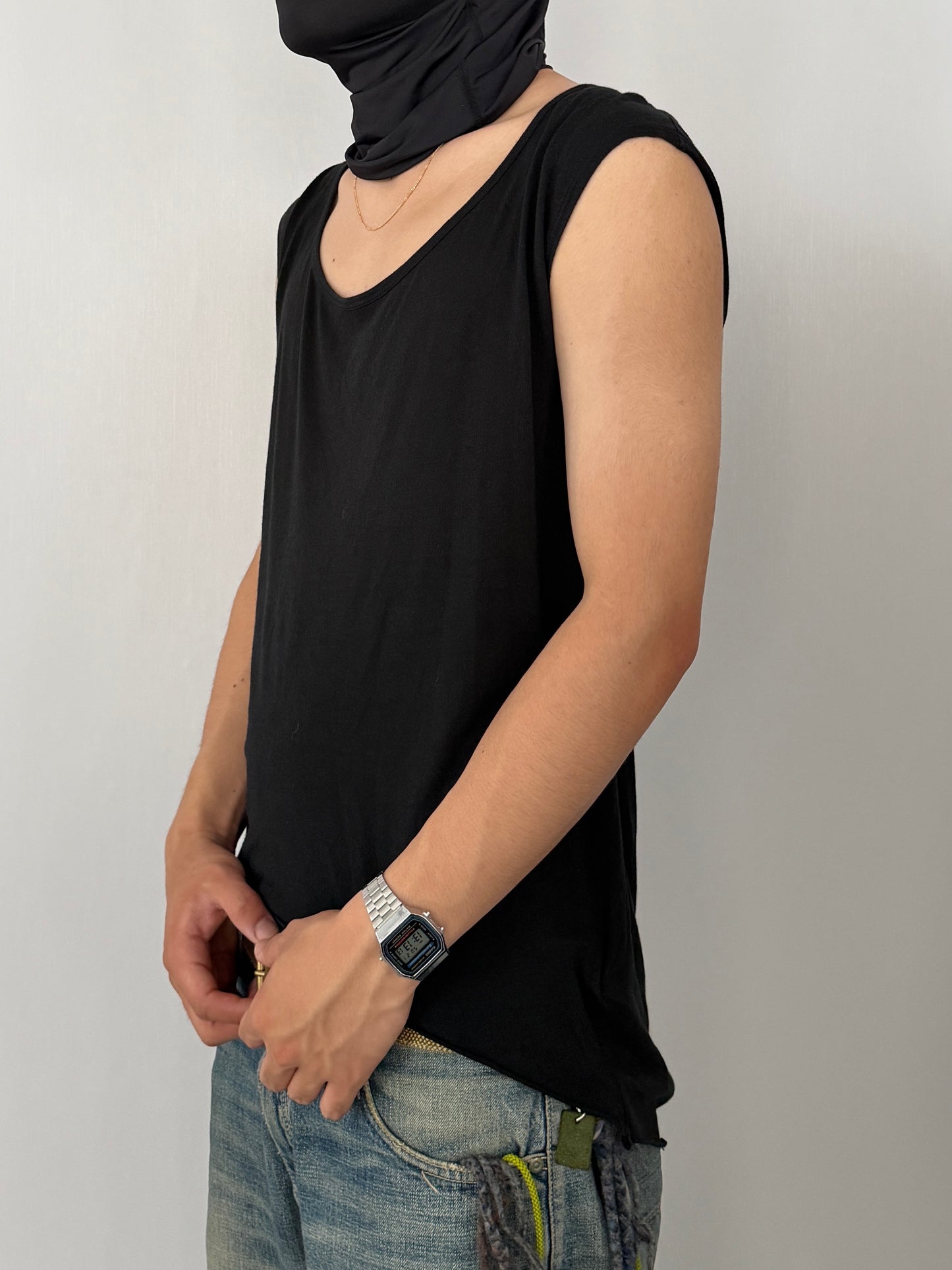 Helmut Lang Black Cotton Rayon Asymmetric Tank Top Size P