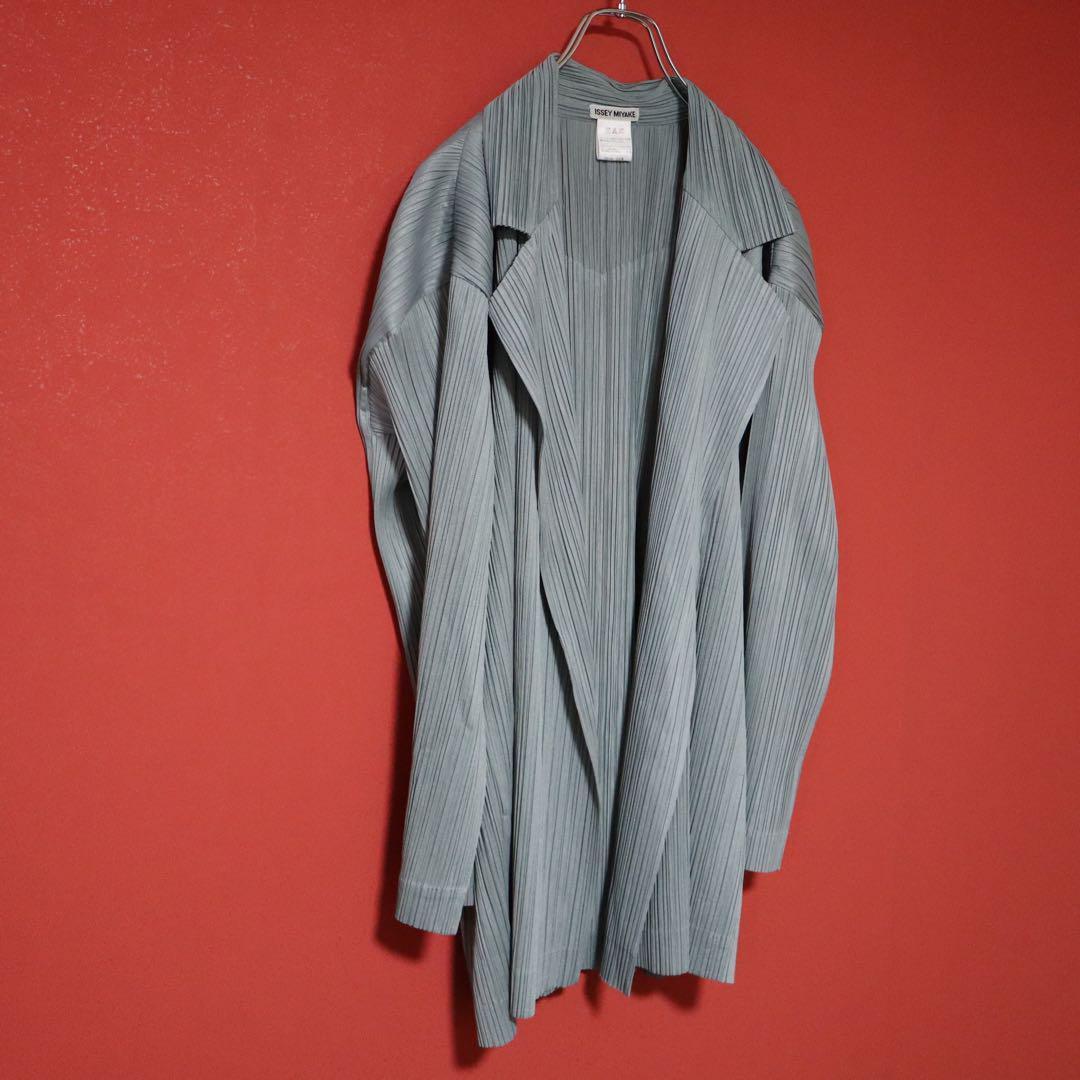 Issey Miyake Pleated Buttonless Long Coat Gray Size M