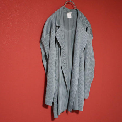 Issey Miyake Pleated Buttonless Long Coat Gray Size M