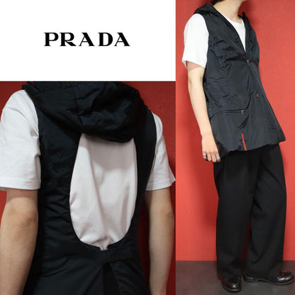 Prada Nylon Hooded Half-Zip Vest with Back Hole Size 44