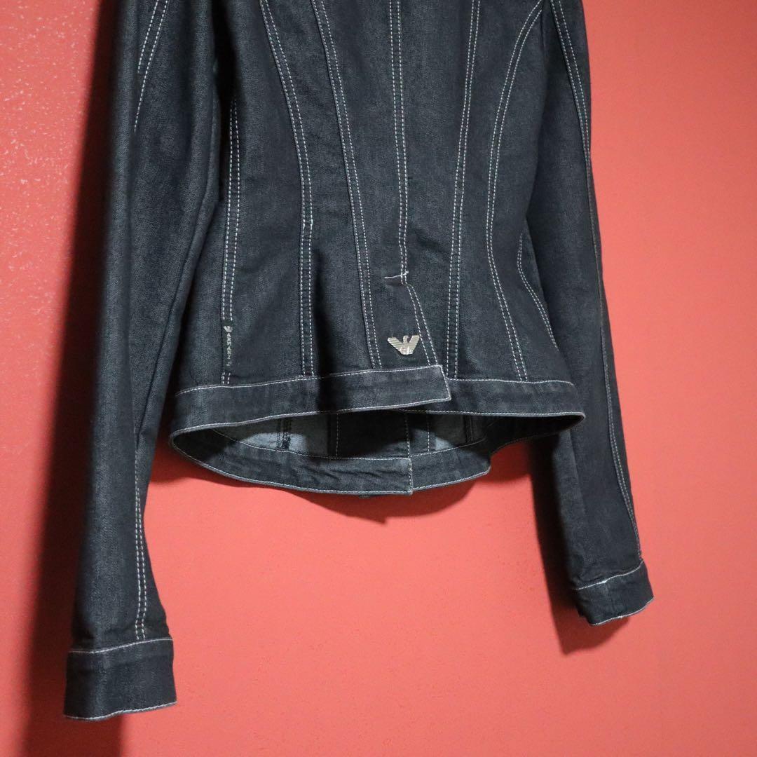 Armani Jeans Metal Logo Cropped Denim Jacket Size 40