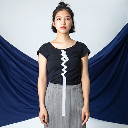 ISSEY MIYAKE Tape Stitch Design T-Shirt Black Size 2