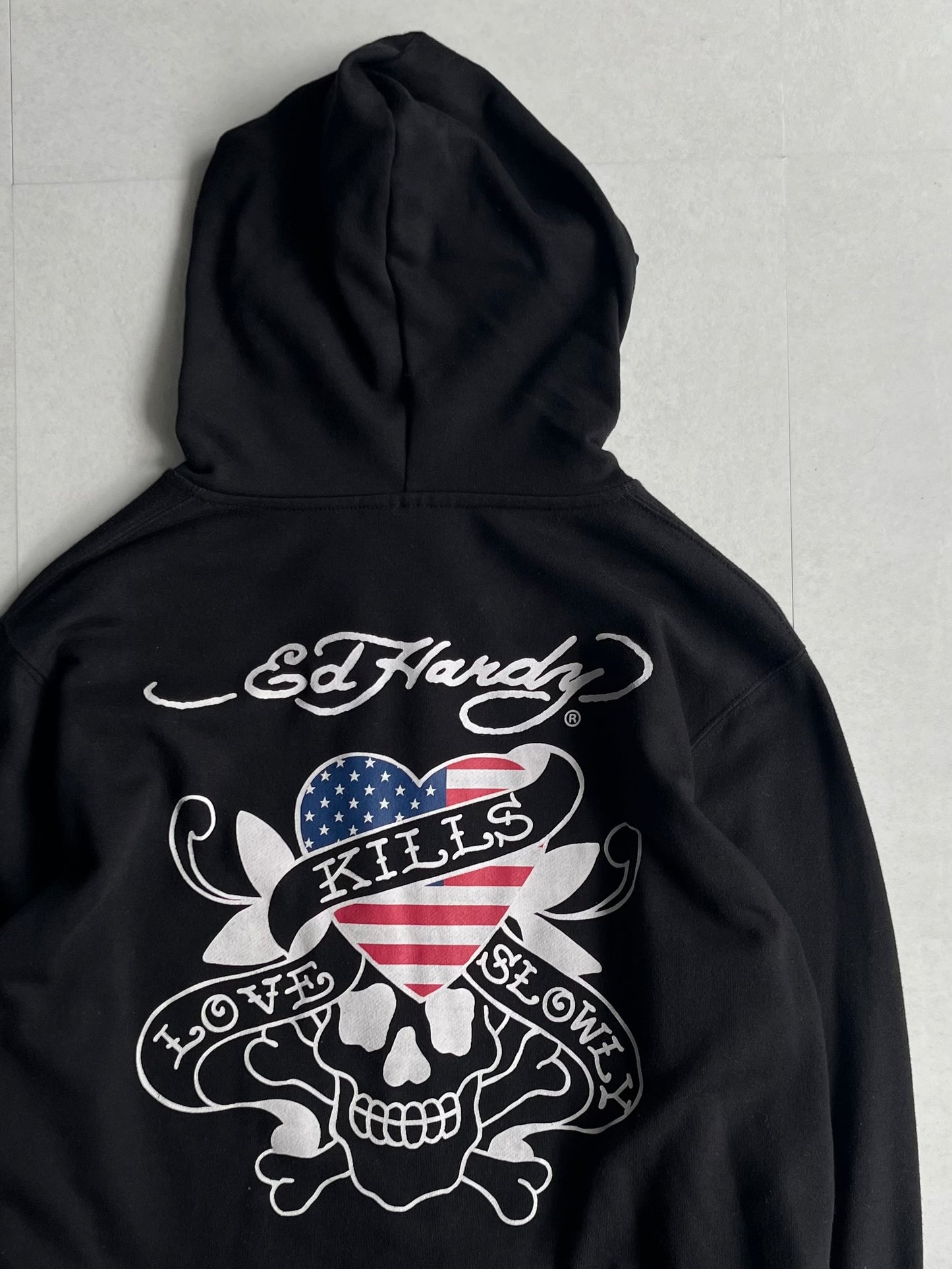 Ed Hardy Black Skull Zip Hoodie Size XL